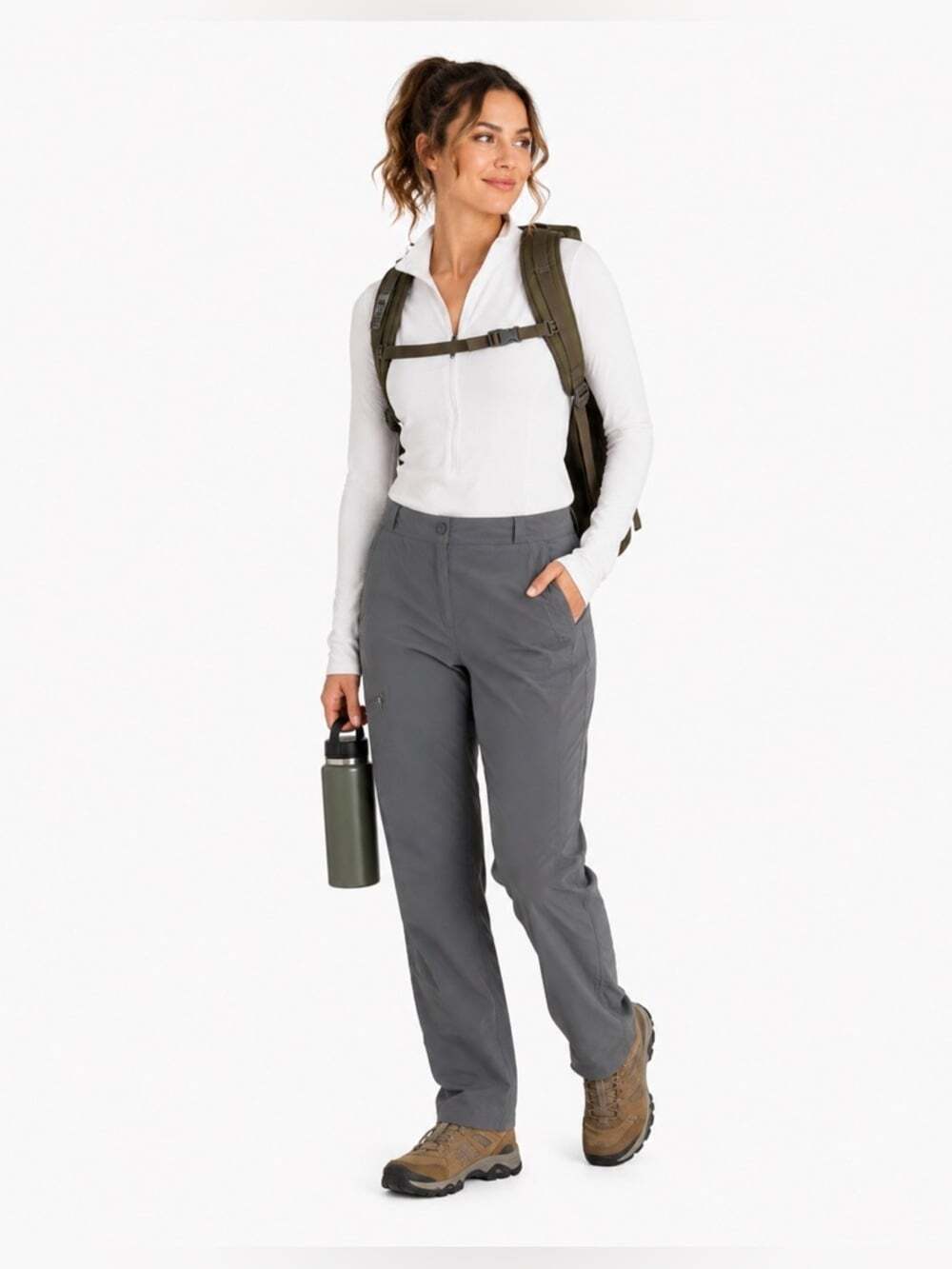 L.L.Bean Size 10 Grey Outside Casual Hiking Adjustable Waist Pants Trousers